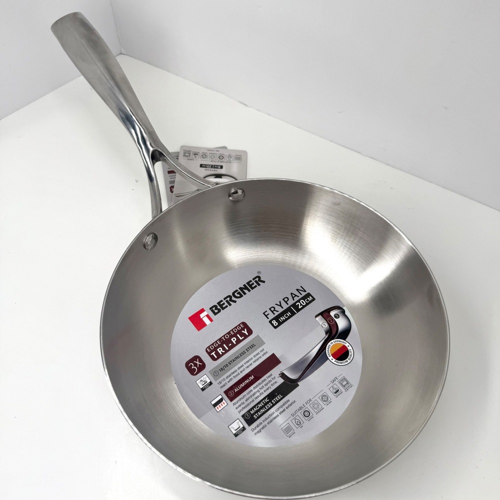 Bergner Tri Ply Frypan 8 Inch 20cm Edge to Edge Stainless Steel Induction
NEW